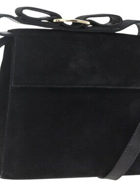 Salvatore Ferragamo Vala Hand Bag Suede 2way Black Gold